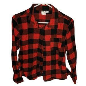 Betty Boop Y2K Red Black Buffalo Plaid Flannel Button Up Shirt Large